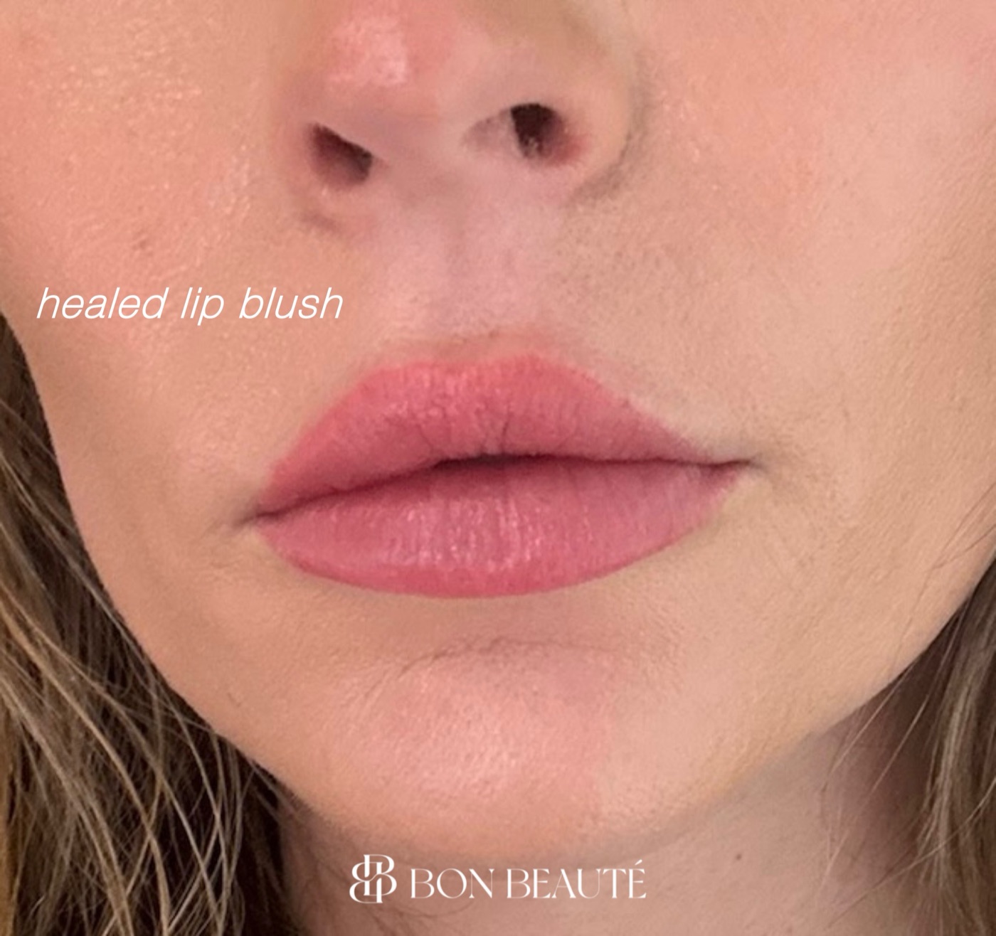 Healed lip blush close-up