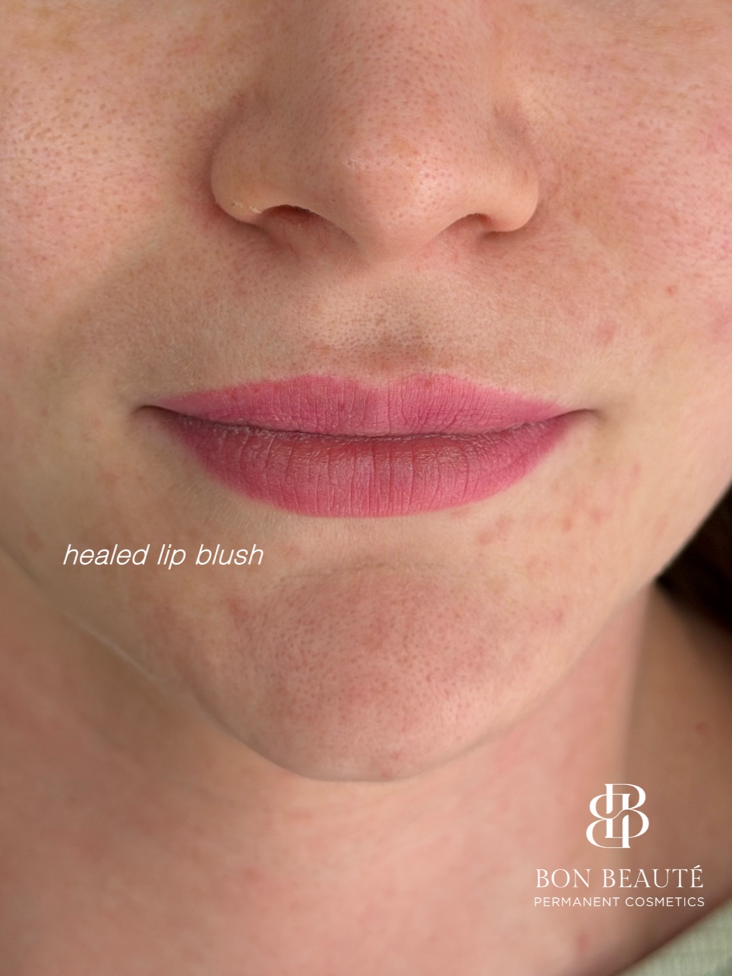 Healed lip blush close-up