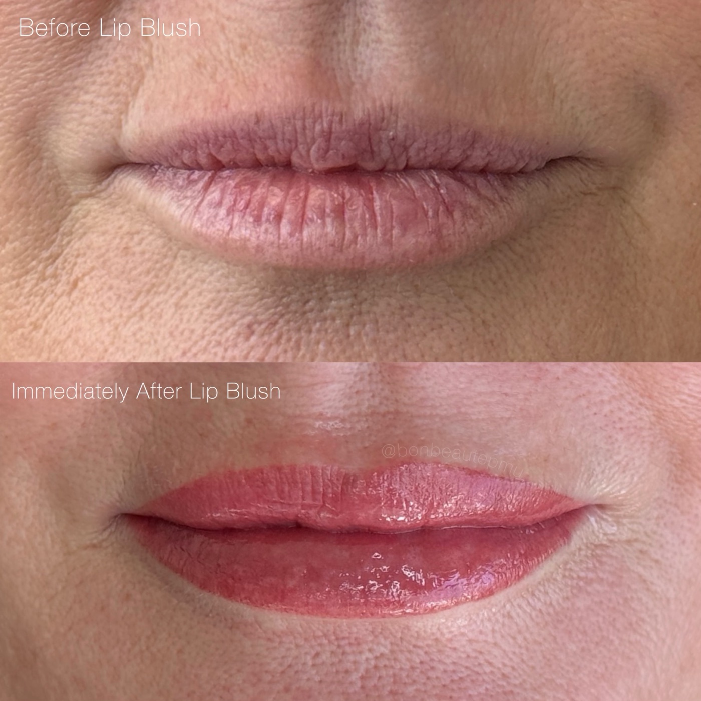 Lip blush before and after, mature lips