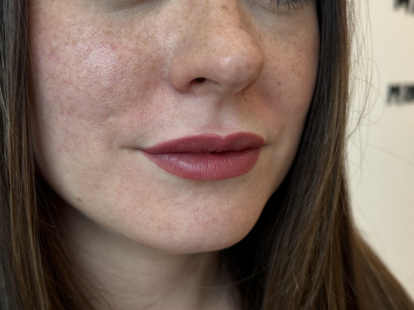 Healed lip blush close-up
