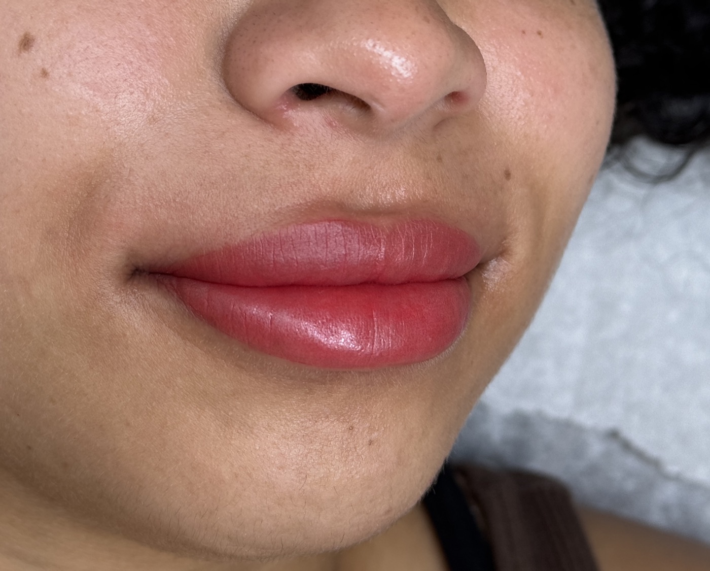 Healed lip blush close-up